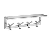Cortesi Home Milton Contemporary Stainless Steel Multipurpose Hook Rail/Rack with Glass Shelf, Brushed Aluminum, CH-BR798109