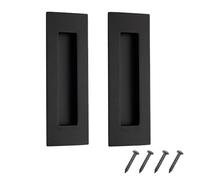 CORTHULin 2 PCS Recessed Sliding Door Handles 150mm Black Flush Door Handles Stainless Steel Flush Finger Pull with Screws for Barn Door Cabinet Closet Cupboard Kitchen Wardrobe Dresser