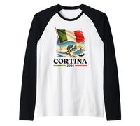 Cortina Vintage Ski Italy Alps Winter Sports Design Raglan Baseball Tee
