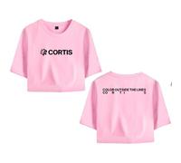 Cortis Merch Color Outside The Lines Tops Midriff-Baring Tee Women Girl Pop Short Sleeve T-Shirt (Pink,S)