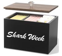 CORTNK Tampon Holder for Bathroom Storage - Wood Shark Week Tampon Storage Organizer for Bathroom, Feminine Product Organizer with Lid for Bathroom Accessories Decor(Black)