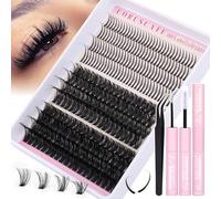 CORUSCATE Cluster Lashes Kit 60D80D Mega Eyelashes Individual Kit Volume Eyelashes with Spikes D Curl Lashes Individual Cluster 12-22mm DIY Eyelash Clusters with Bond and Seal Lash Glue