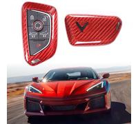 Corvette C8 Real Dry Carbon Fiber Key Fob Case Cover Compatible with Corvette C8 Stingray 2020-2024,Car Smart Remote Key Fob Cover Case Protection Shell Accessories (Red)
