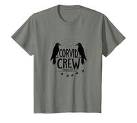 Corvid Crew Over Dude Crew Raven Lovers Squad T-Shirt, Youth, Olive Heather, Medium