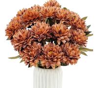 CORVYUC 15 Pcs Mums Artificial Flowers Fake Mums Silk Fall Flowers Chrysanthemums Ball That Look Real for Indoor Autumn Home Decor Table Centerpieces Floral Arrangement (Brown)