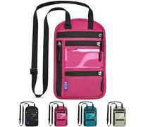 CORYIN Travel Neck Wallet Passport Holder RFID Blocking Waterproof Passport Wallet Pouch Travel Document Holder Organiser Bag with Adjustable Neck Strap for Men Women, Rose Red