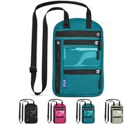 CORYIN Travel Neck Wallet Passport Holder RFID Blocking Waterproof Passport Wallet Pouch Travel Document Holder Organiser Bag with Adjustable Neck Strap for Men Women, Lake Blue