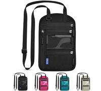 CORYIN Travel Neck Wallet Passport Holder RFID Blocking Waterproof Passport Wallet Pouch Travel Document Holder Organiser Bag with Adjustable Neck Strap for Men Women, Dark Black