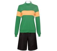 Cos-Animefly Frisk Chara Cosplay Costume Green Blue Hoodie Short Suit Sweater Costume Game Undertale Cosplay