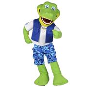 COS Chuckles Holiday Captain Croc Plush Toy, 46 cm Green Dinosaur with Blue Vest, Camo Pants, Soft Cuddly Material, Perfect for Children's Playtime and Display