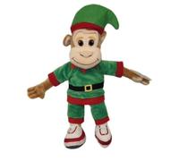 COS Chuckles Holiday Monkey Plush, 12 Inch Soft Plush Christmas Elf Costume, Green and Red Festive Stuffed Animal, Perfect for Holiday Decor and Gifting