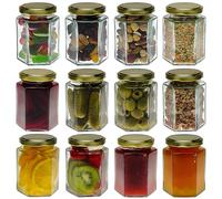COS Glass Hexagonal Jam Jar 190ml With Gold Lids - Pack Of 12