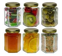 COS Glass Hexagonal Jam Jar 190ml With Gold Lids - Pack Of 6