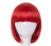 Cos-play Wig Synthetic Heat Resistant Short Wavy Red Hair Costume Carnival Halloween Flat Bangs Women Hairpiece-Red-12INCHES