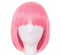 Cos-play Wig Synthetic Heat Resistant Short Wavy Red Hair Costume Carnival Halloween Flat Bangs Women Hairpiece-Pink-12INCHES