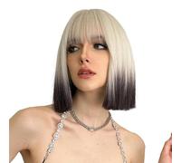 Cos Short Hair Wig Female Full Headgear Beige Gradient Black Clavicle Short Straight Hair With Bangs