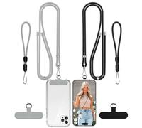 COSASES Phone Lanyard Crossbody 2 Pack Adjustable Anti-Theft Strap for Neck and Wrist - Compatible with Most Mobile Phones - 2 Patches Black/Grey