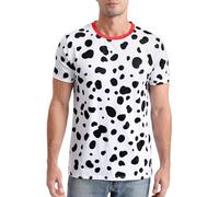 COSAVOROCK 3D Animal Dalmatian Print T-Shirt Mens Short Sleeve Shirt, Black/White, XXL