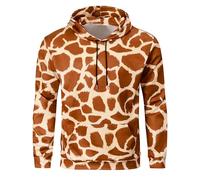 COSAVOROCK 3D Animal Giraffe Print Hoodie Men Long Sleeve Fancy Dress, Orange, M
