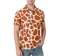COSAVOROCK 3D Animal Giraffe Print Polo Shirt Men Short Sleeve Fancy Dress, Brown, M