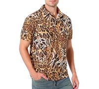 COSAVOROCK 3D Animal Leopard Print Polo Shirt Men Short Sleeve Fancy Dress, Brown, XXL