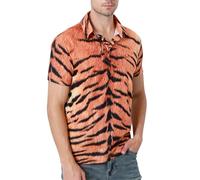 COSAVOROCK 3D Animal Tiger Print Polo Shirt Men Short Sleeve Fancy Dress, Orange, XXL