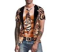 COSAVOROCK 3D Animal Tiger Print T-Shirt Muscle Fit Shirts for Men, Brown, L