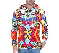 COSAVOROCK 70s Fancy Dress, Mens 60s Hippie Hoodie Hippy Retro Vintage Sweatshirt Floral M