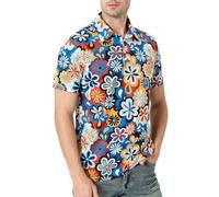 COSAVOROCK 70s Shirts for Men Hippie Flower Power Fancy Dress Floral Shirt, Multicoloured, XL