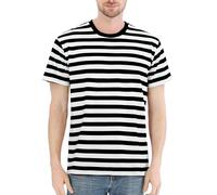 COSAVOROCK Black and White Striped T Shirt Mens Short Sleeved Shirts XL