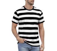 COSAVOROCK Black and White Striped T Shirt Mens Short Sleeved Shirts XXL
