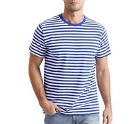 COSAVOROCK Blue and White Striped Shirt Mens Short Sleeved Breton Top M