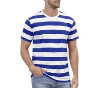 COSAVOROCK Blue and White Striped Shirt Mens Short Sleeved Breton Top M
