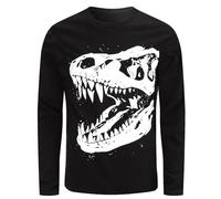 COSAVOROCK Dinosaur Shirt Men Cotton Glow in Dark T-Shirt Halloween Long Sleeve Shirts, Dinosaur, XXL