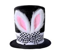 COSAVOROCK Easter Bunny Hat Adult Mad Hatter Hats White Rabbit Costume Black Topper
