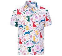 COSAVOROCK Easter Tshirt Men's Polo Shirts Short Sleeve Bunny Printed Fancy Dress, Rabbit, XL