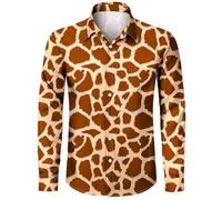 COSAVOROCK Giraffe Print Shirt for Men Animal Casual Shirts, Brown, M
