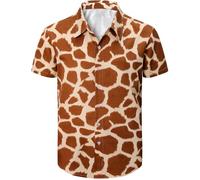 COSAVOROCK Giraffe Print Shirt for Men Animal Casual Shirts, Brown, M