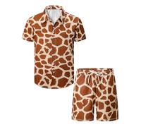 COSAVOROCK Giraffe Print Shirts and Shorts Set for Men 2 Piece, Brown, XXL