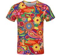 COSAVOROCK Men's 60s 70s Hippie Shirts Hippy Flower Power Fancy Dress Floral T-Shirts M