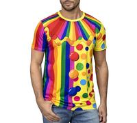 COSAVOROCK Mens Clown T Shirts Circus Halloween Costume Tee, Spots and Rainbow, XXL