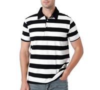 COSAVOROCK Mens Polo Shirts Short Sleeve Black and White Striped T-Shirt M