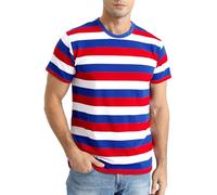 COSAVOROCK Mens Striped T Shirt Casual Short Sleeved Shirts Red White Blue XL