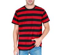 COSAVOROCK Mens Striped T Shirt Short Sleeved Red and Black Stripe Shirts XL