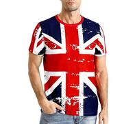 COSAVOROCK Mens Union Jack T Shirt British Flag T-Shirts, Blue, M