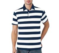 COSAVOROCK Polo Shirts for Men Adult Navy and White Striped T-Shirt L