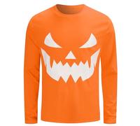 COSAVOROCK Pumpkin Shirt Men Cotton Glow in Dark T-Shirt Jack O Lantern Halloween Long Sleeve Shirts, Pumpkin Face, XXL