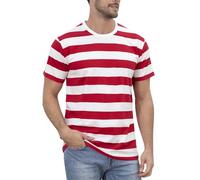 COSAVOROCK Red and White Striped T Shirt Mens Short Sleeved Shirts S