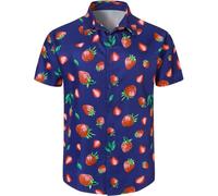 COSAVOROCK Strawberry Shirt Men Fruit Casual Hawaiian Shirts, Blue, M