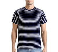 COSAVOROCK Striped T Shirts for Men Crewneck Navy and White Breton Top M